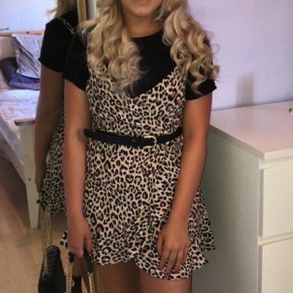 🌼 ASOS Bershka Leopard Print Wrap Front Mini Dress, S - Picture 4 of 15